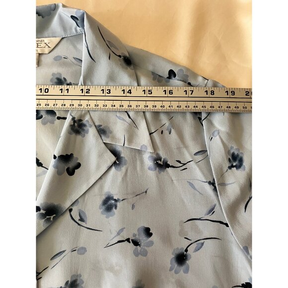Casual Corner ANNEX Woman Blue Silk  Short Sleeves Collar Buttons Blouse Top 22W - Picture 10 of 13